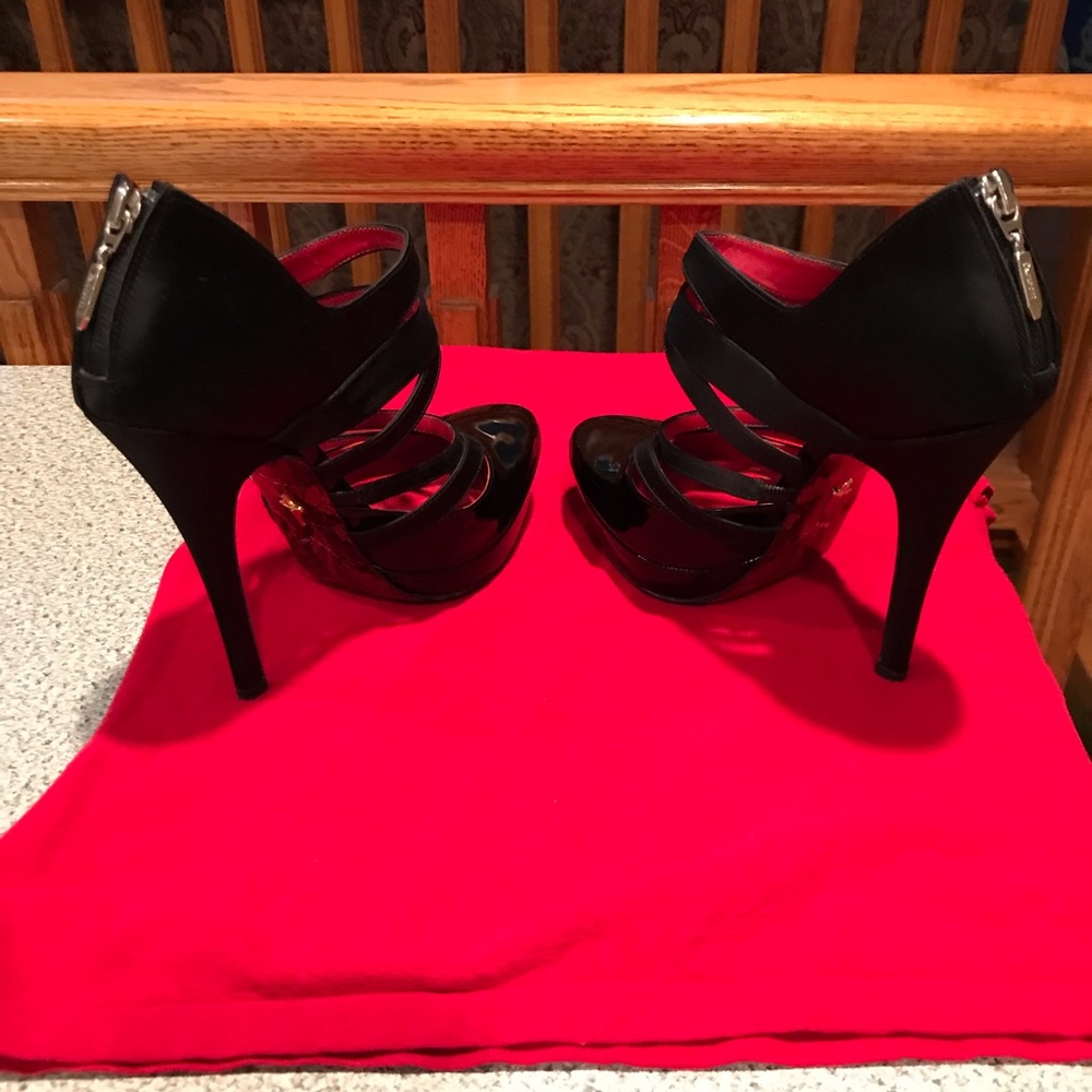 👠CESARE PACIOTTI Black Satin Patent Stilettos👠 - Picture 3 of 4